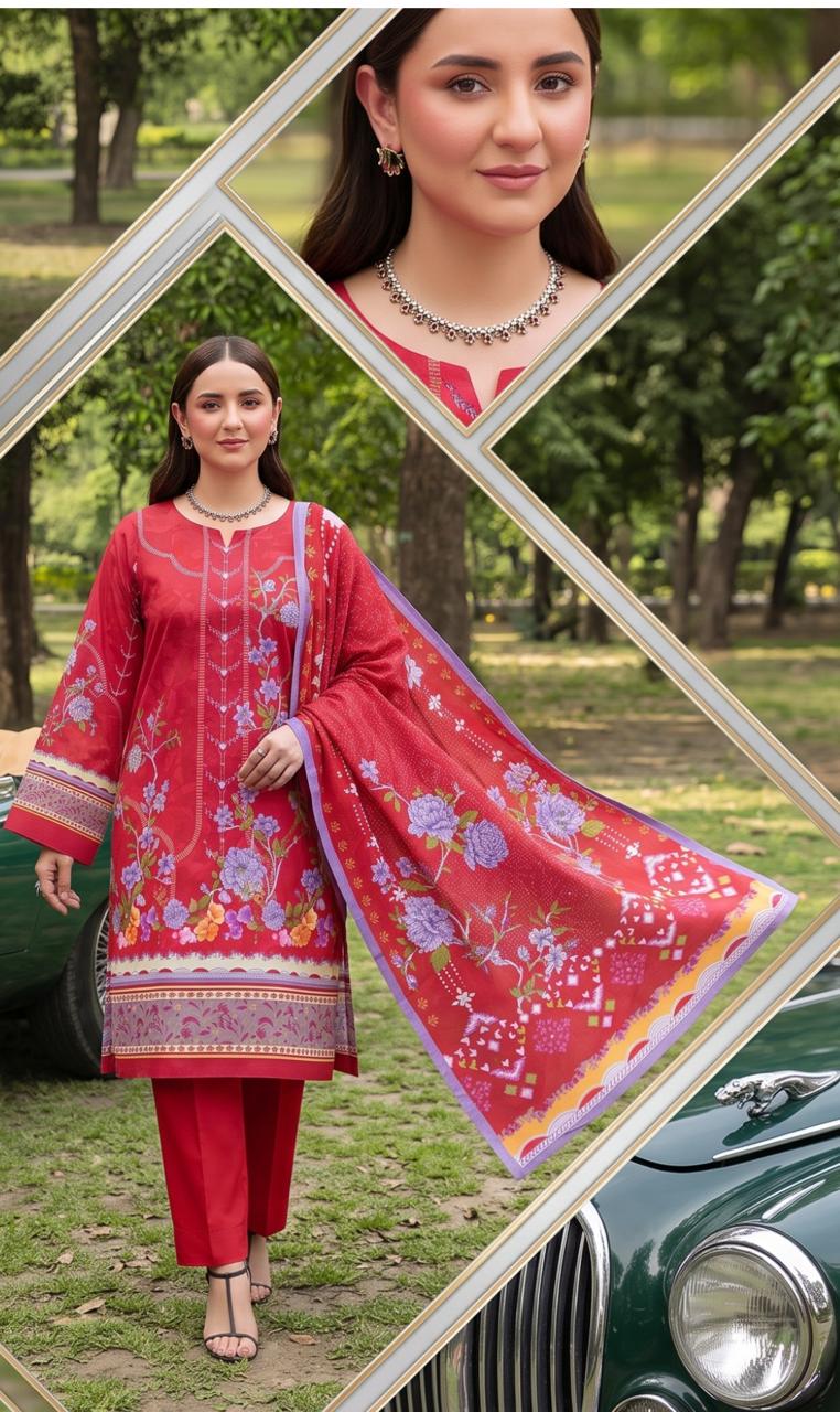 Elegant winter crimson floral 3-piece suit by Noreya Loom, featuring intricate embroidery and tailored fit for formal occasions.
