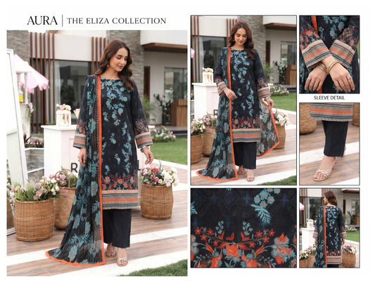 Elegant AURA Eliza Collection printed 3-piece suit from My Store, featuring a stylish blazer, matching trousers, and a coordinating top.