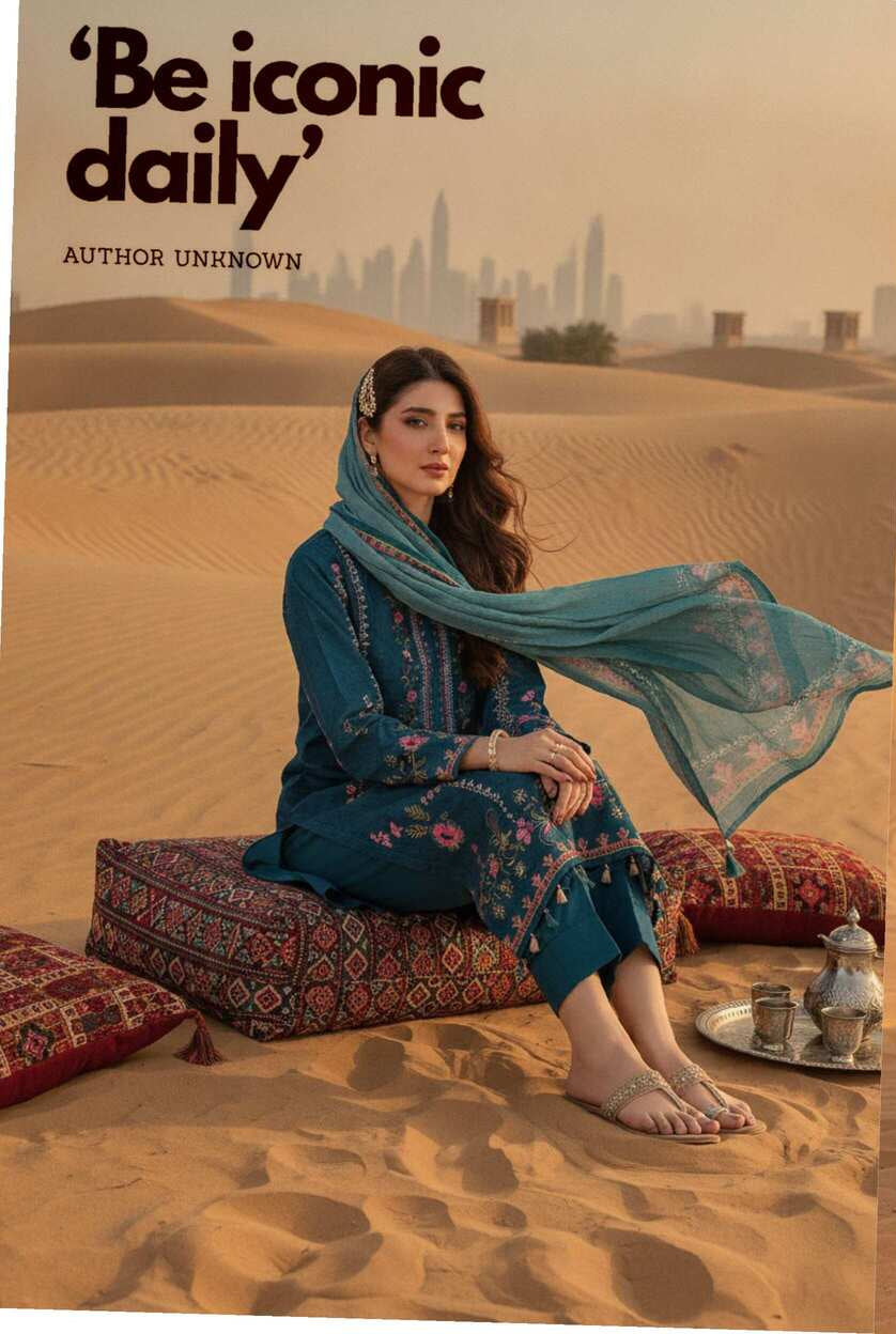 Teal blue floral printed 3-piece Pakistani lawn suit with matching dupatta and trousers, elegant traditional attire by My Store.