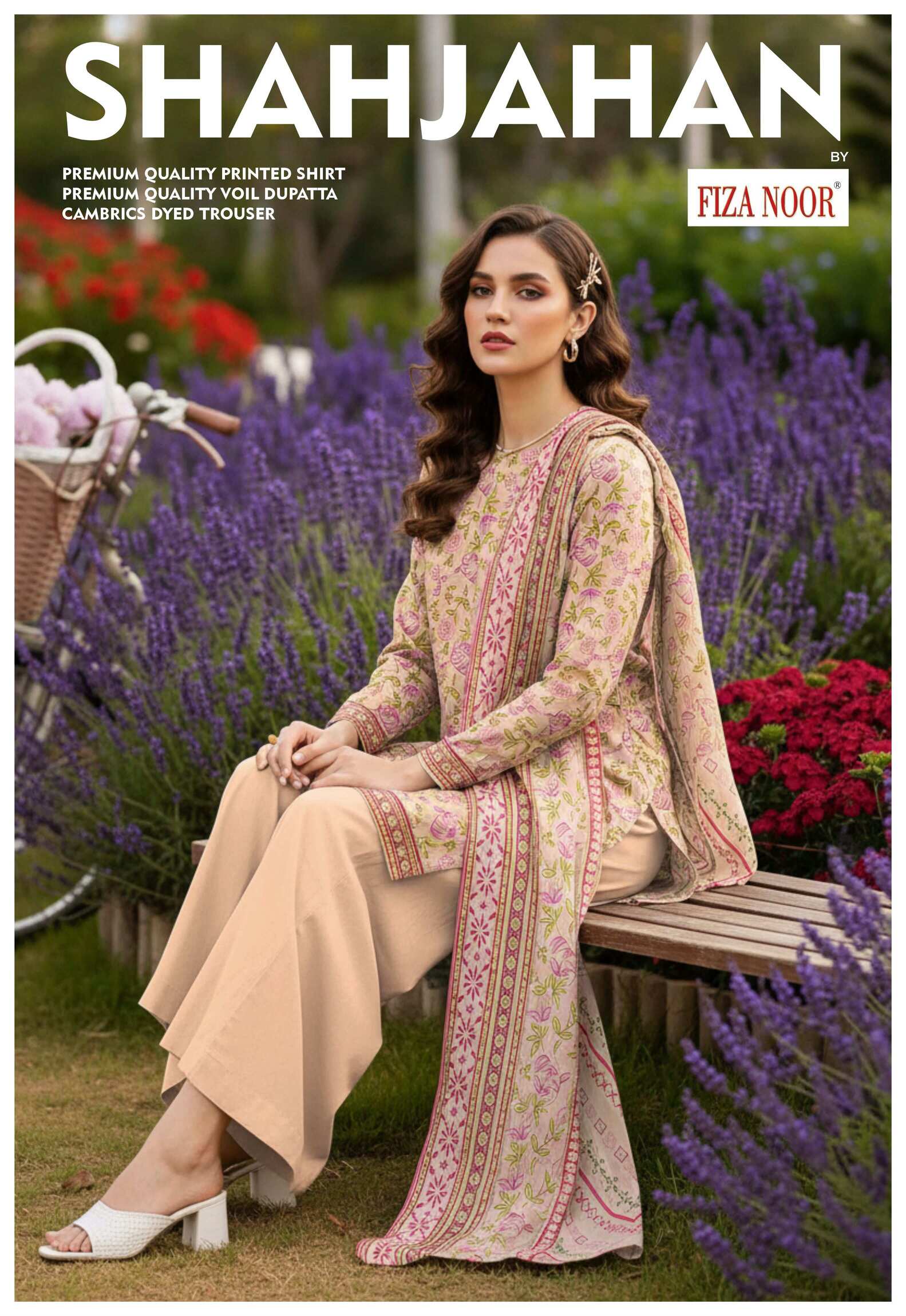 Pastel pink floral printed 3-piece lawn suit with matching top, pants, and dupatta, perfect for summer wear.