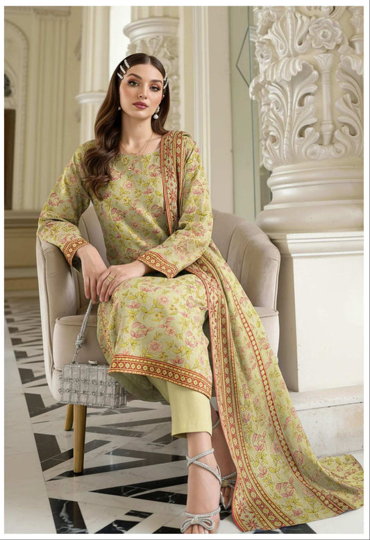 Pastel green floral lawn suit by My Store, 3-piece printed collection featuring elegant traditional design and intricate patterns.
