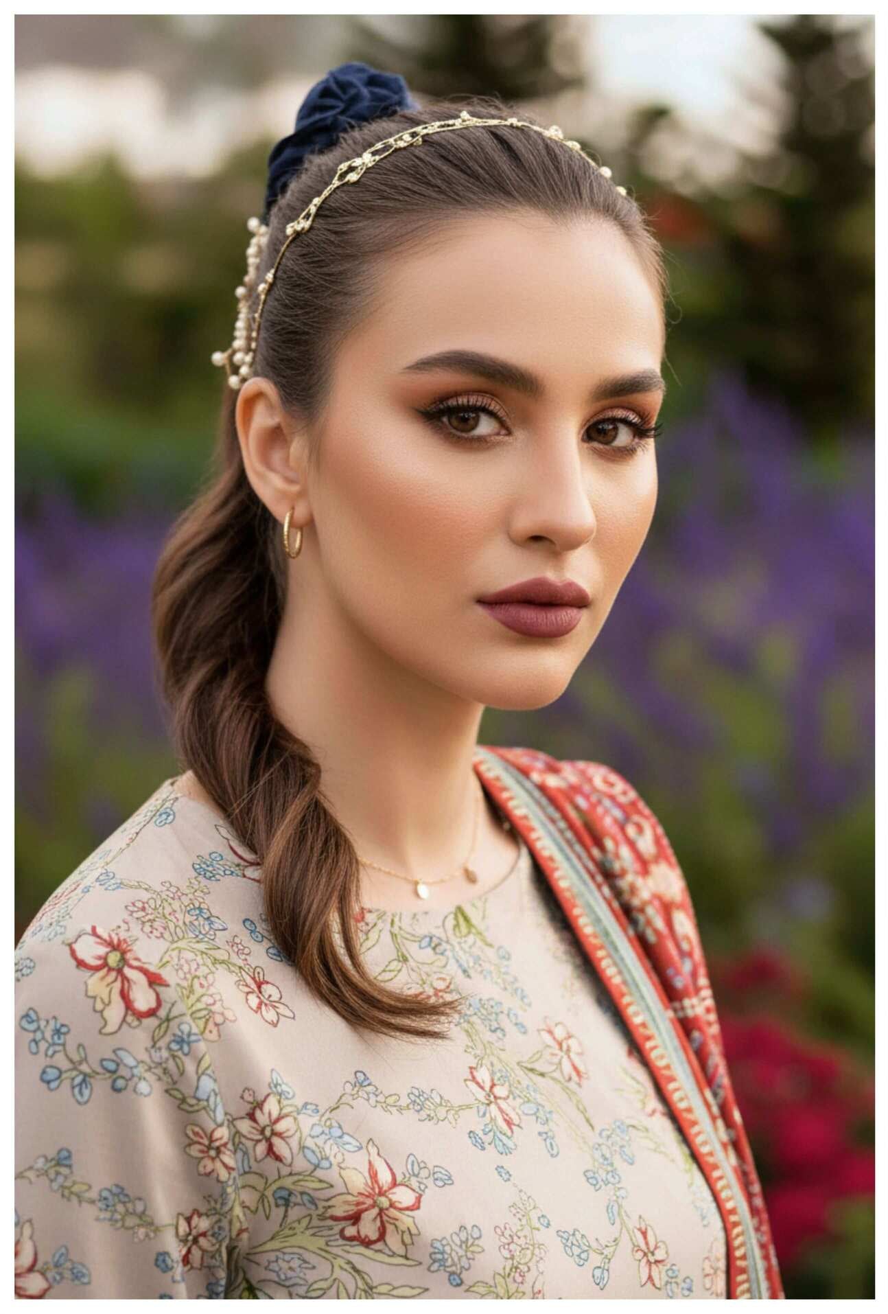 Floral Serenity 3-piece lawn suit by My Store featuring a vibrant floral print and matching traditional attire.