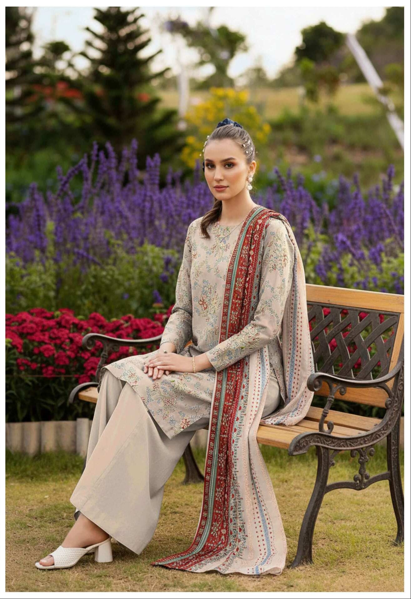 Floral Serenity 3-piece lawn suit by My Store, featuring a colorful floral printed shirt, shalwar, and dupatta.