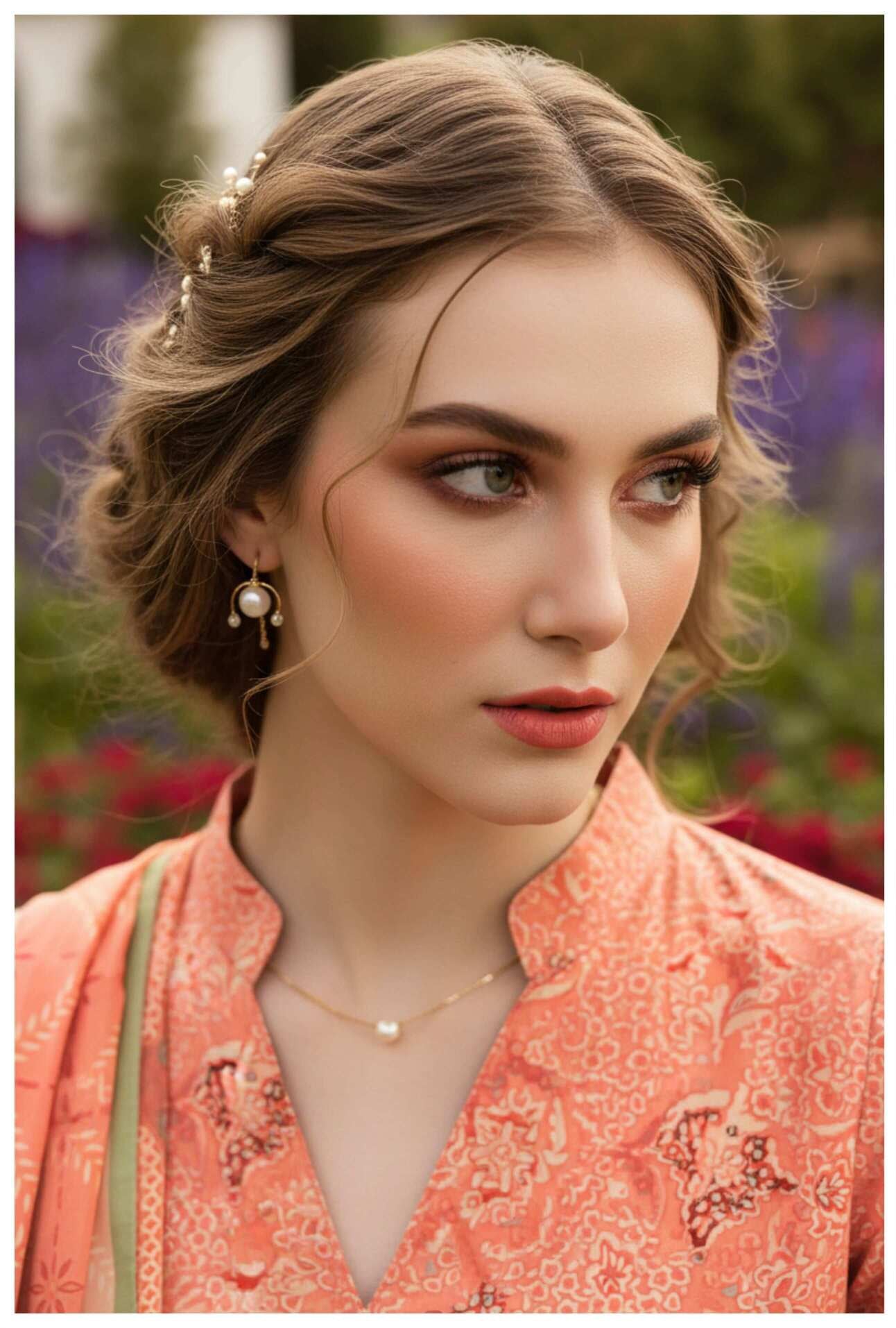 Coral pink lawn suit with three-piece set featuring intricate embroidery and lightweight fabric, perfect for warm weather.