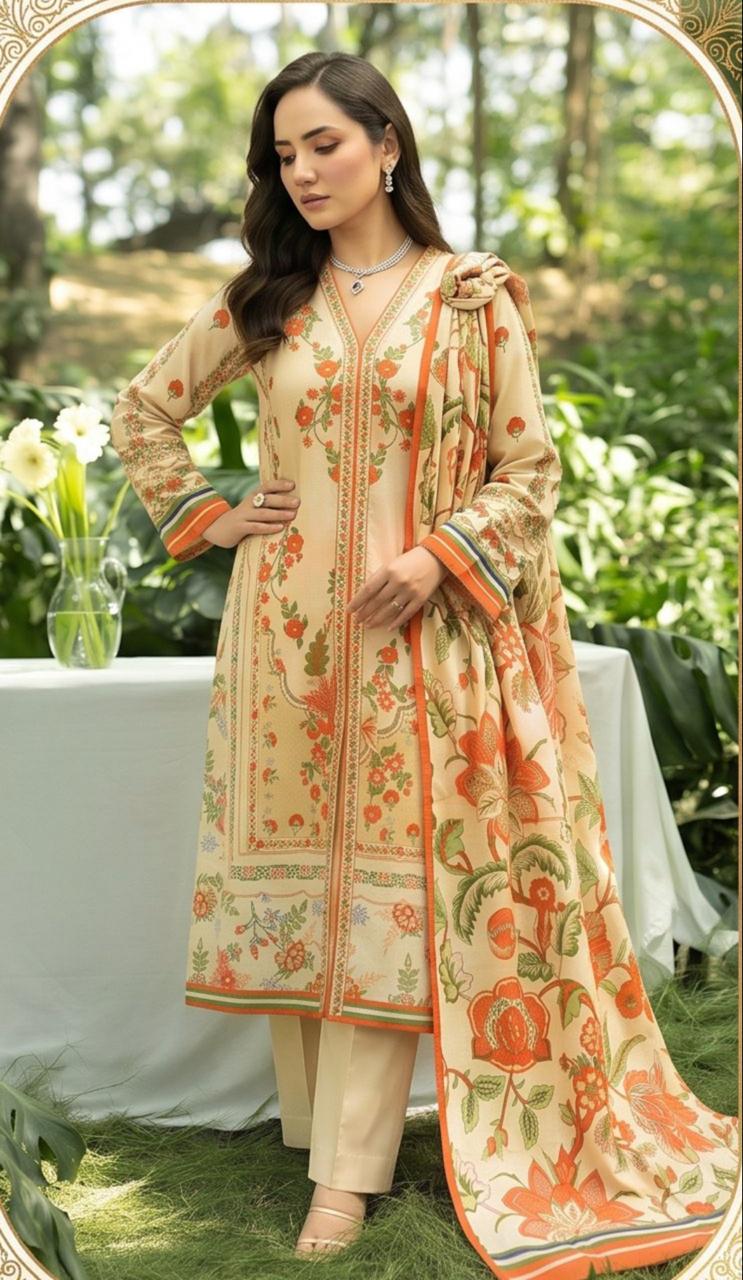 Noreya Loom Winter Bloom premium floral 3-piece suit featuring a richly patterned jacket, trousers, and matching top on a mannequin.