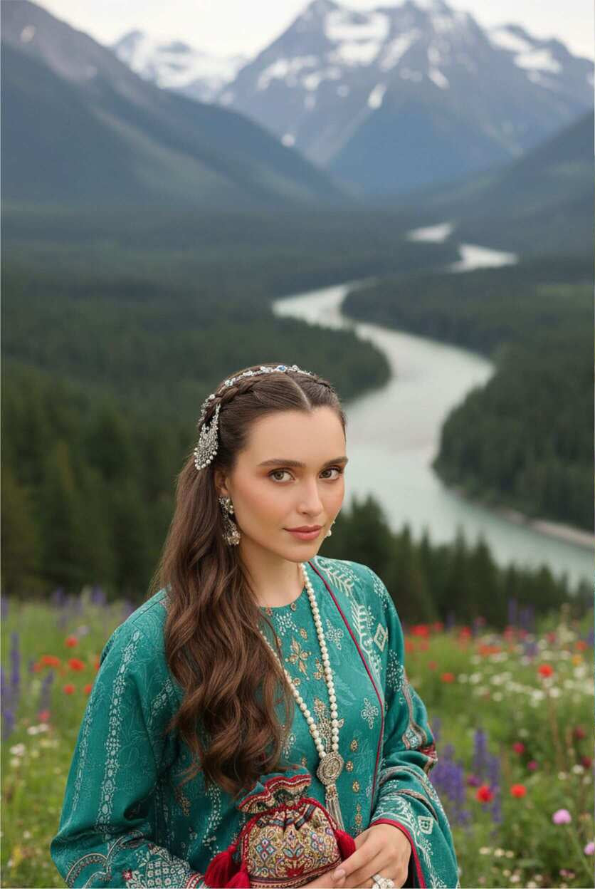 Teal green printed 3-piece Pakistani lawn suit with intricate designs and elegant fabric, showcasing traditional attire.