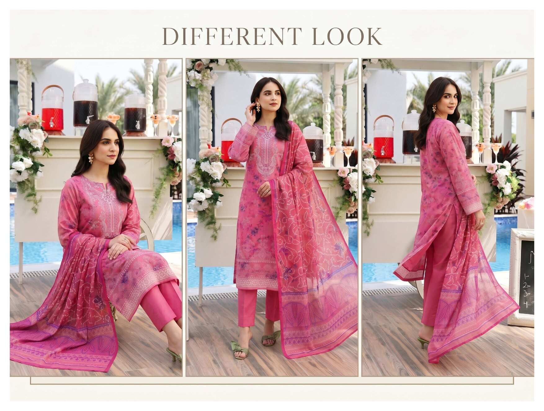 Elegant Rose Blush printed 3-piece lawn suit with intricate designs, featuring a matching dupatta and trousers for a stylish look.