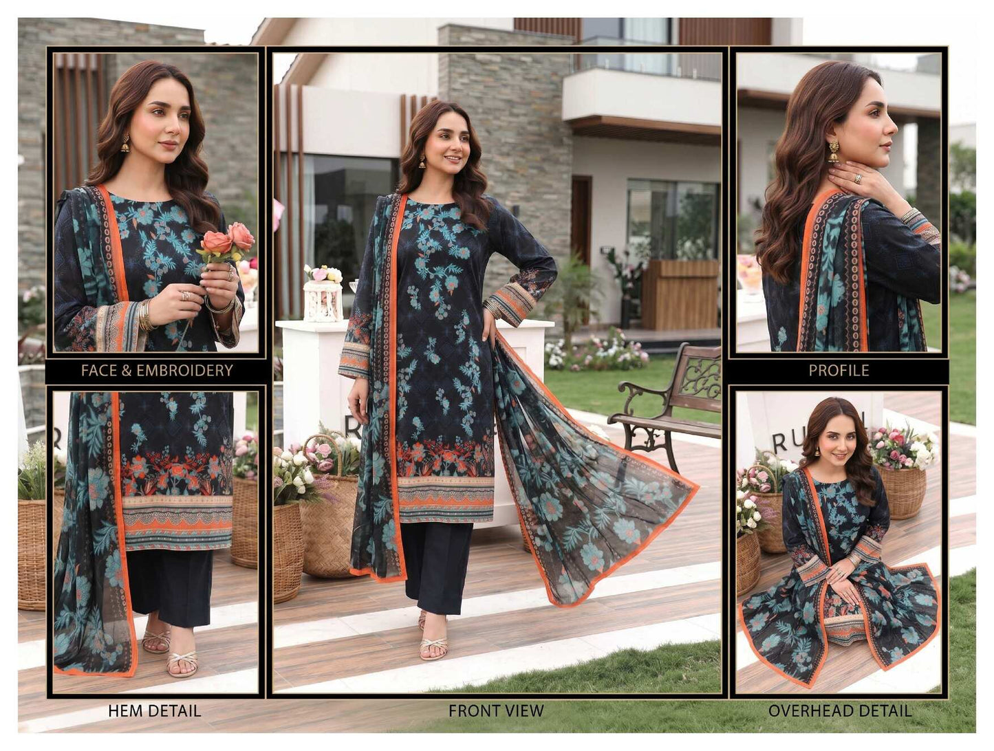 Elegant printed 3-piece suit from AURA Eliza Collection by My Store, featuring a stylish blazer, trousers, and matching top.