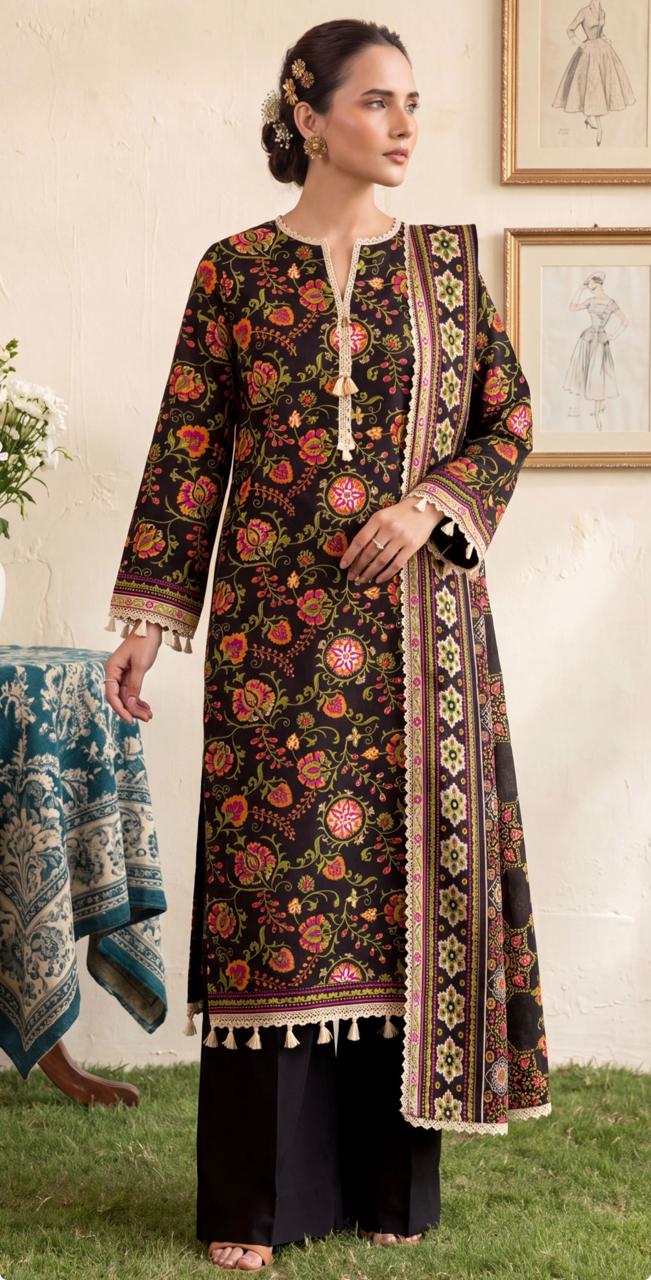 Noreya Loom Midnight Floral Printed 3-Piece Winter Suit featuring a floral pattern jacket, matching pants, and cozy inner layer