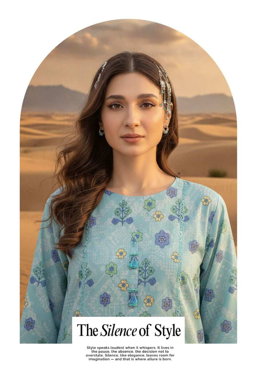 Sky blue floral printed 3-piece Pakistani lawn suit featuring elegant design and vibrant floral patterns.