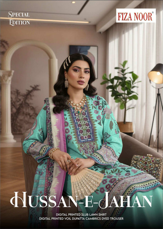 Elegant mint green printed 3-piece Pakistani suit with intricate designs, featuring a matching kurta, trousers, and dupatta.