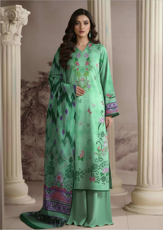 Mint green printed lawn suit from My Store, Pakistani 3-piece collection with intricate embroidery and lightweight fabric.