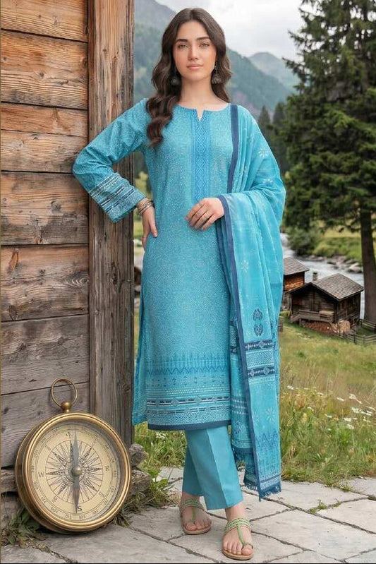 Azure blue printed 3-piece suit from the Elegant Azure Path Collection, featuring intricate patterns and tailored fit.