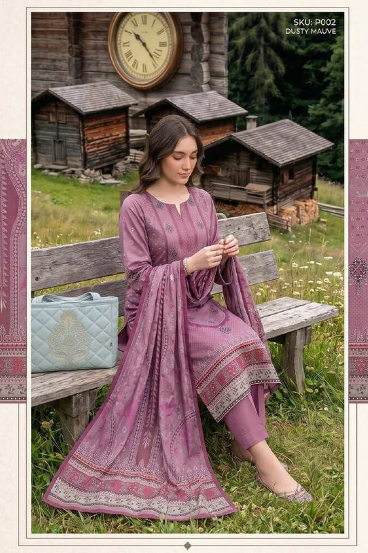 Dusty mauve printed 3-piece suit from the SS TAL Collection, featuring elegant design and tailored fit, by My Store.