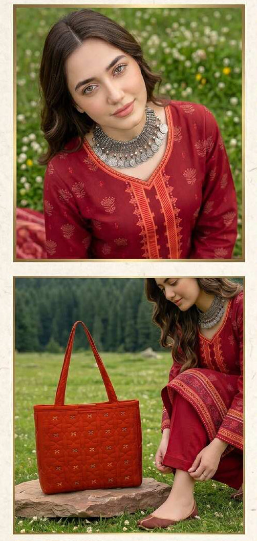 Deep maroon printed 3-piece suit from Elegant Heritage Collection, featuring intricate patterns and tailored fit.