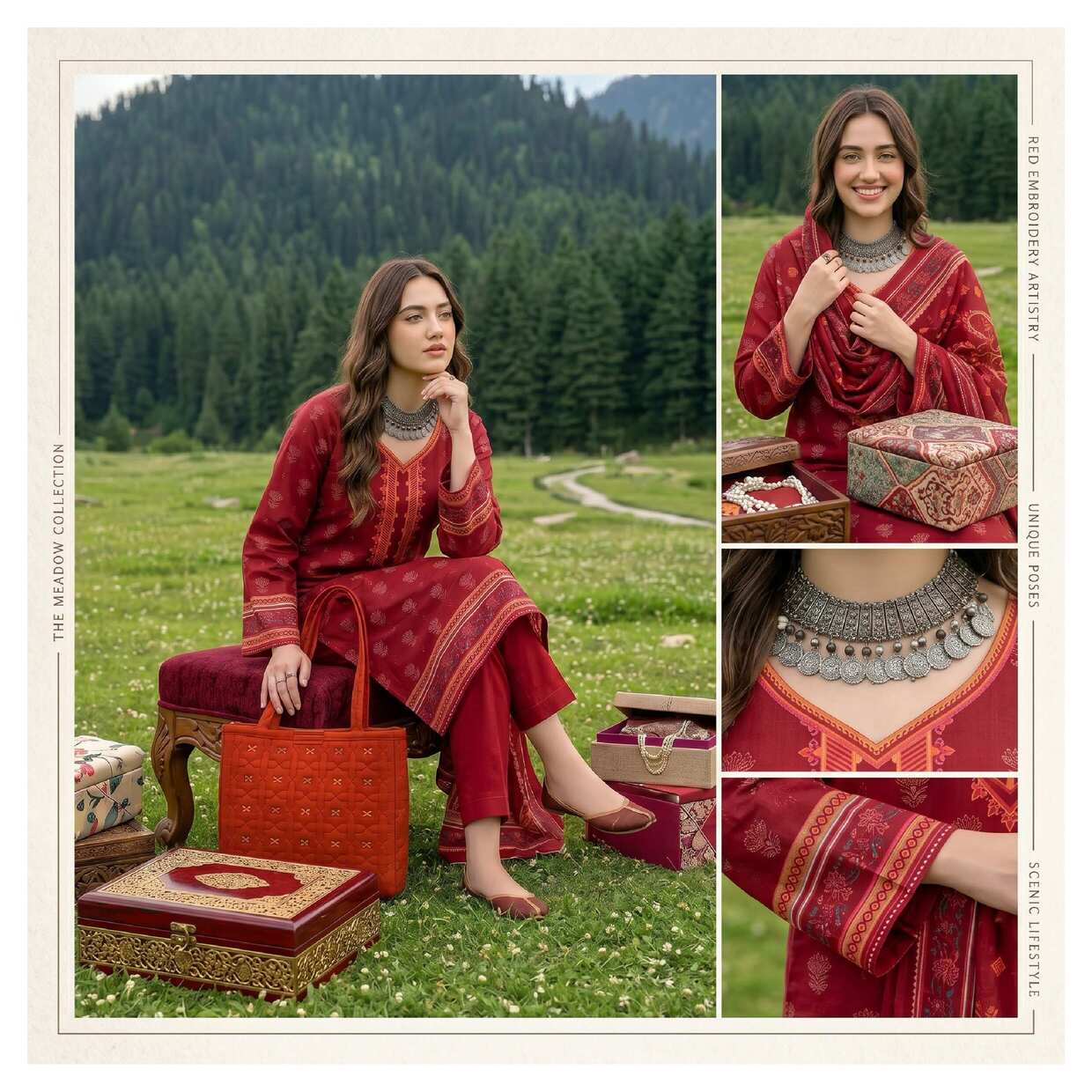 Deep maroon printed 3-piece suit from Elegant Heritage Collection, featuring intricate patterns and tailored fit.