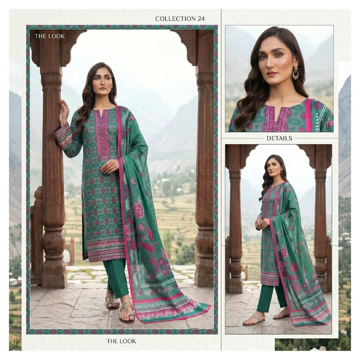 Verdant Garden Green 3-piece lawn suit from Grace in Motion Collection, featuring a stylish, vibrant green outdoor apparel set.