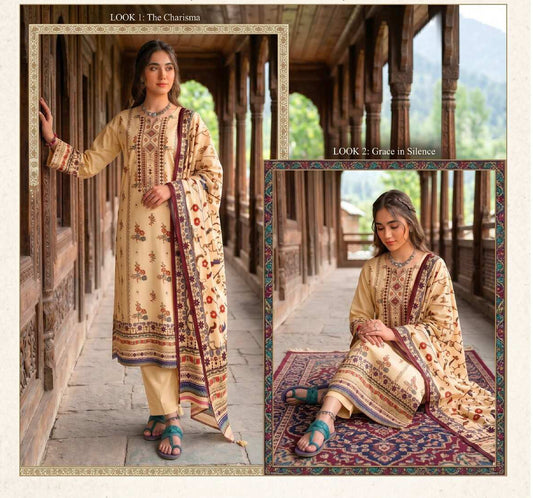 Ivory printed 3-piece suit from Elegant Heritage Collection, featuring a tailored jacket, matching trousers, and a stylish kurta.