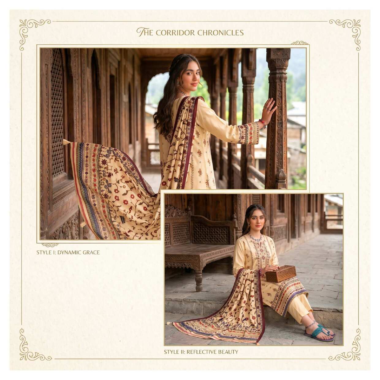 Ivory printed 3-piece suit from the Elegant Heritage Collection, featuring intricate patterns and tailored fit
