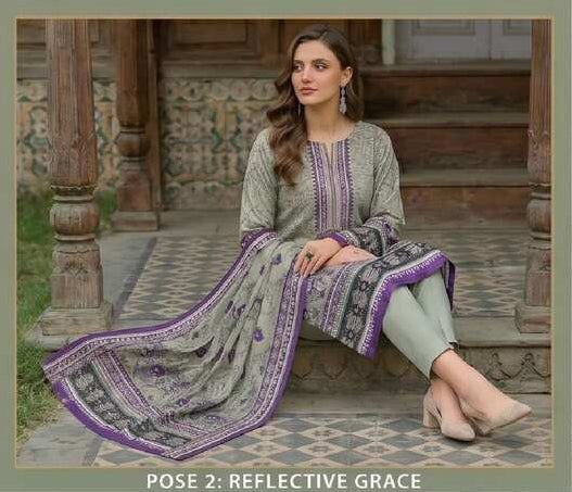 Opal Green and Purple printed 3-piece suit from My Store's Opal Harmony Collection, featuring a coordinated top, pants, and dupatta.