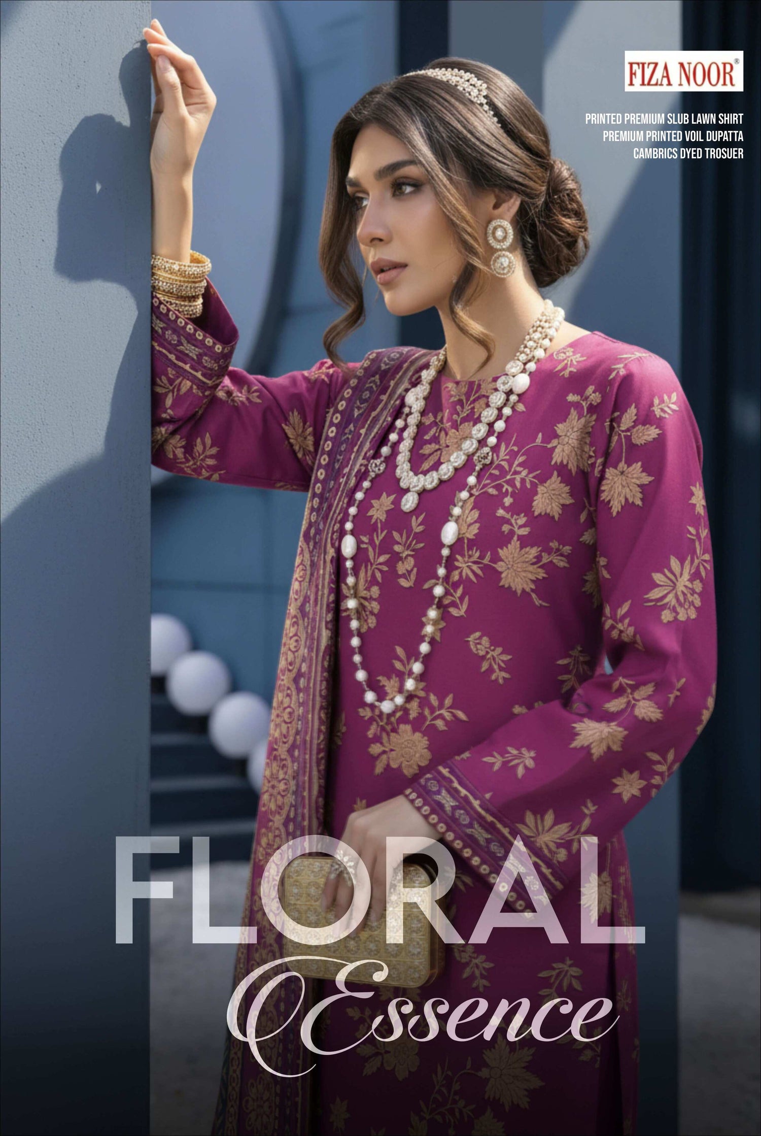 Luxury magenta embroidered 3-piece lawn suit with printed dupatta, featuring intricate embroidery and vibrant fabric details.